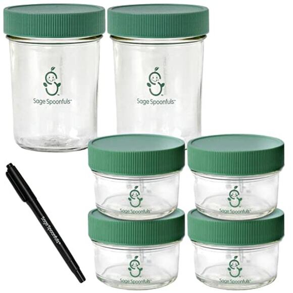 Sage Spoonfuls 6 pack Jar Set: 4oz (x4) & 8oz (x2) Jars Baby Food Storage NEW - Picture 1 of 12